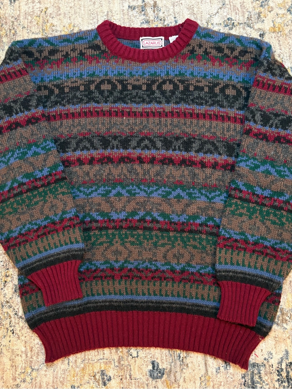 Vintage Lazarus Sweater Mens M Made In Italy Wool Blend Geometric Fair Isle 80s